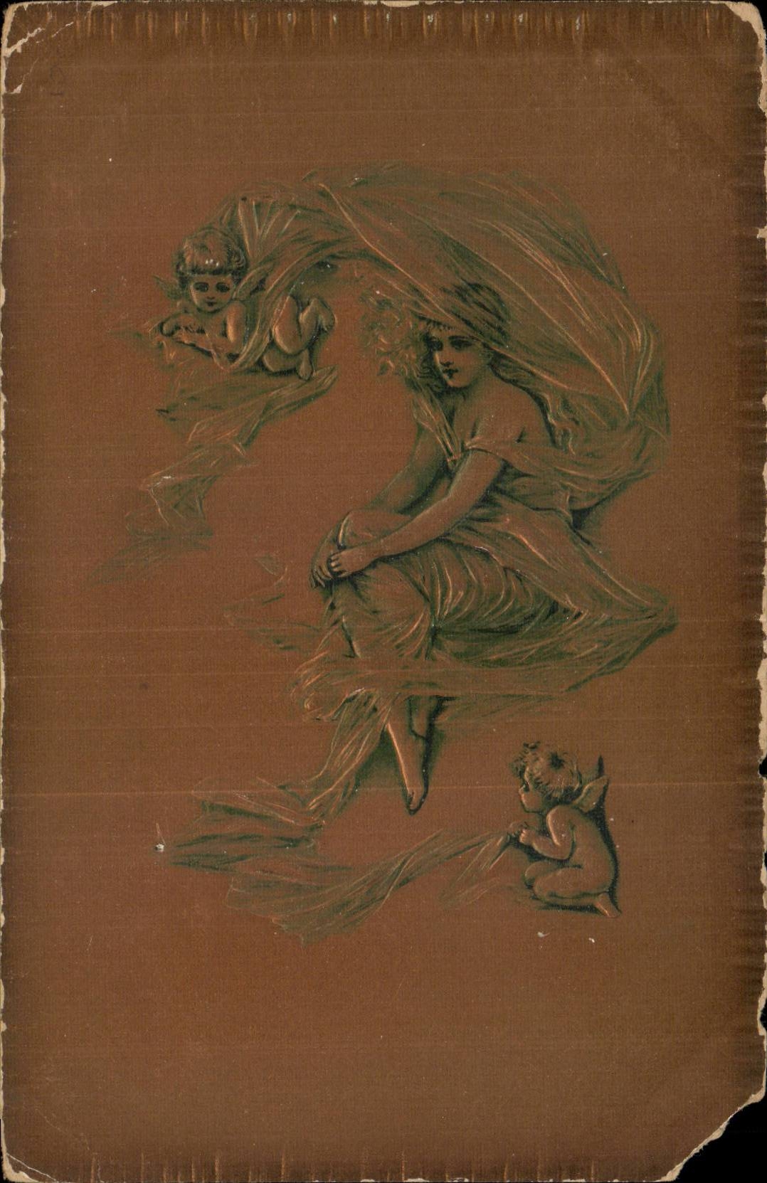 Fantasy - Woman and Angel - Angel and whimsical woman - CPA