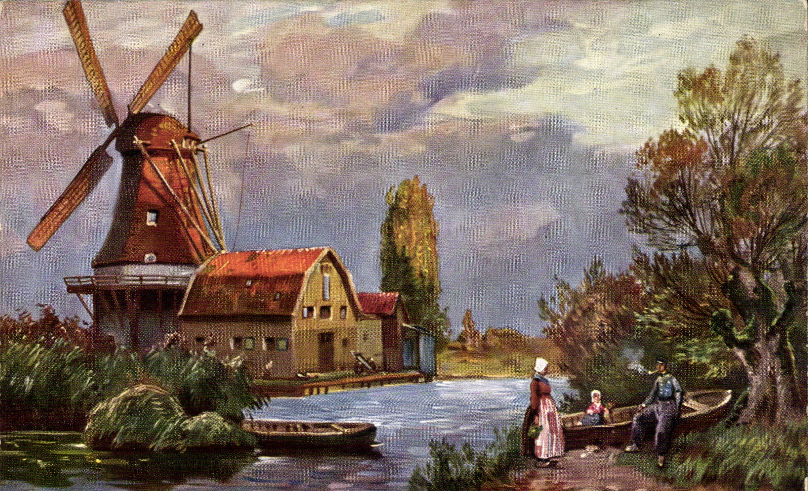 CPA Fantaisie Paysage Moulin Windmill