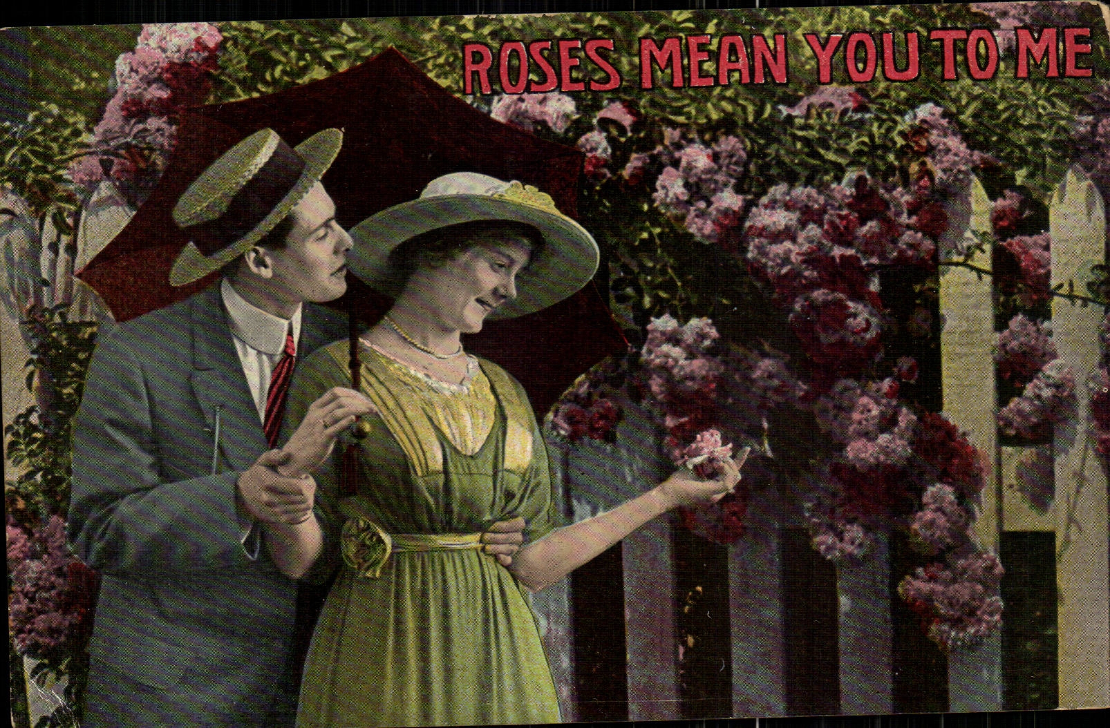 Fantaisie - Couple - Couple picking fowers - CPA 