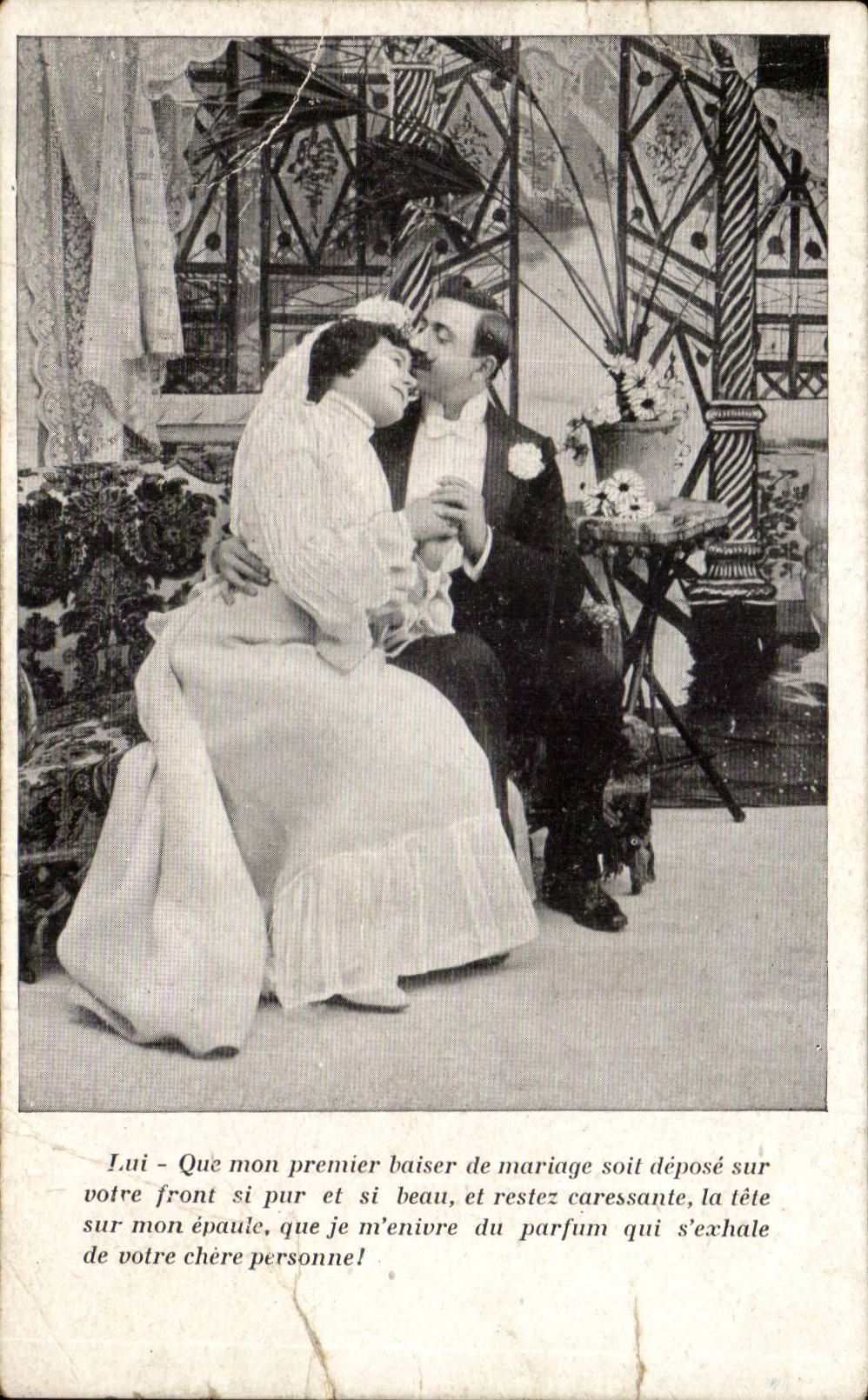 Fantaisie - Couple - Mariage - Wedding - Bride - CPA 
