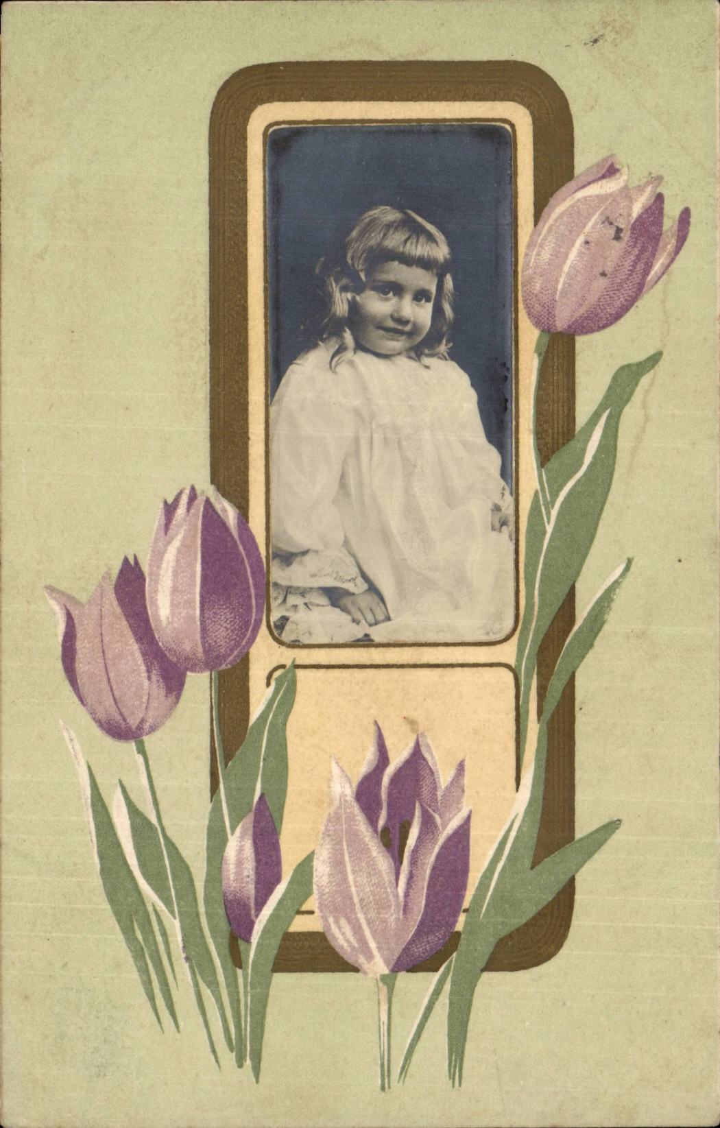 Fantasy - Child - tulip - Sweet child with tulip to border - CPA