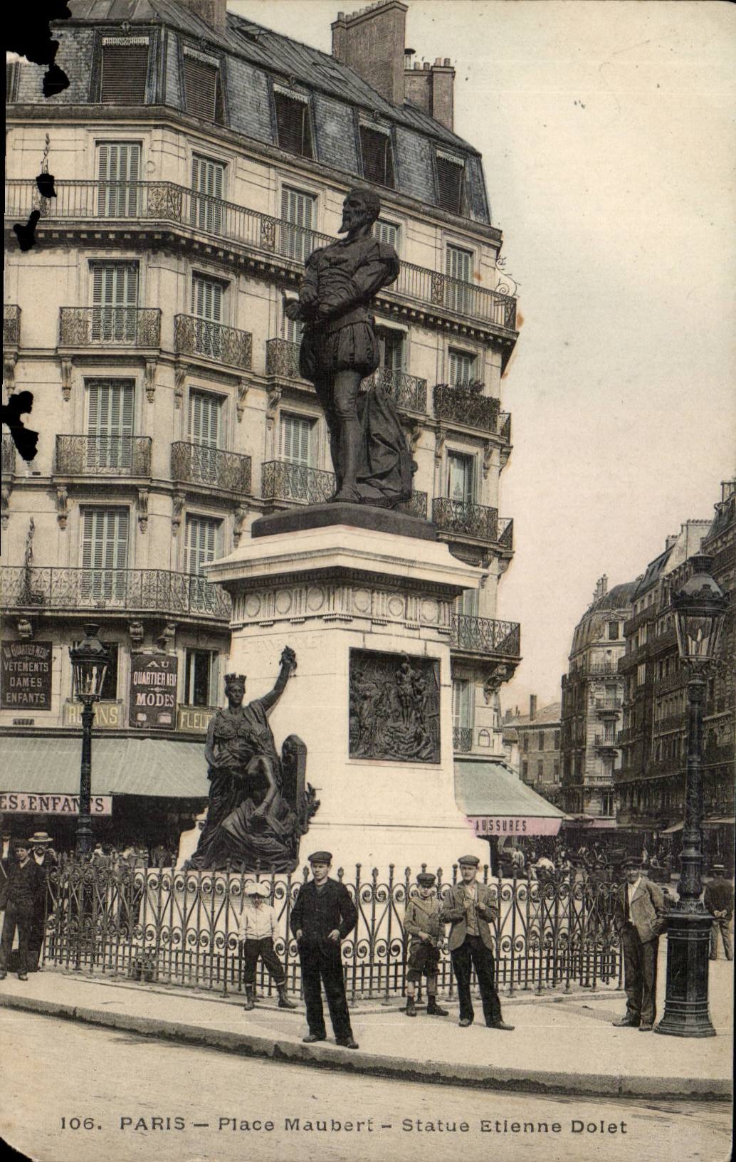 Paris - 5 - Maubert Place - Statue Etinne Dolet CPA