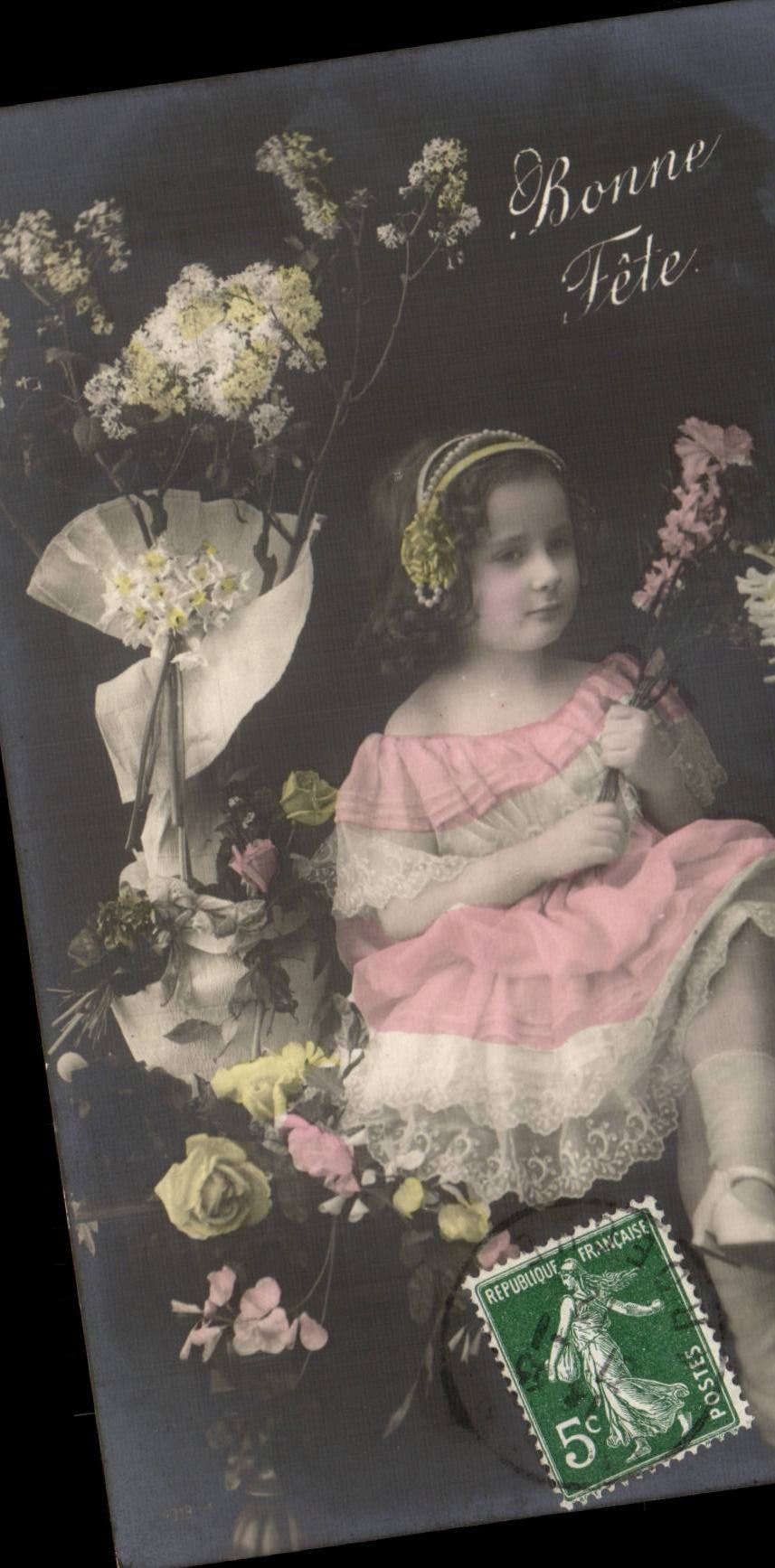 Fantasy - Happy Year - Curly Haired Girl with beaded headband - lily of the valley - lily off the valley - CPA