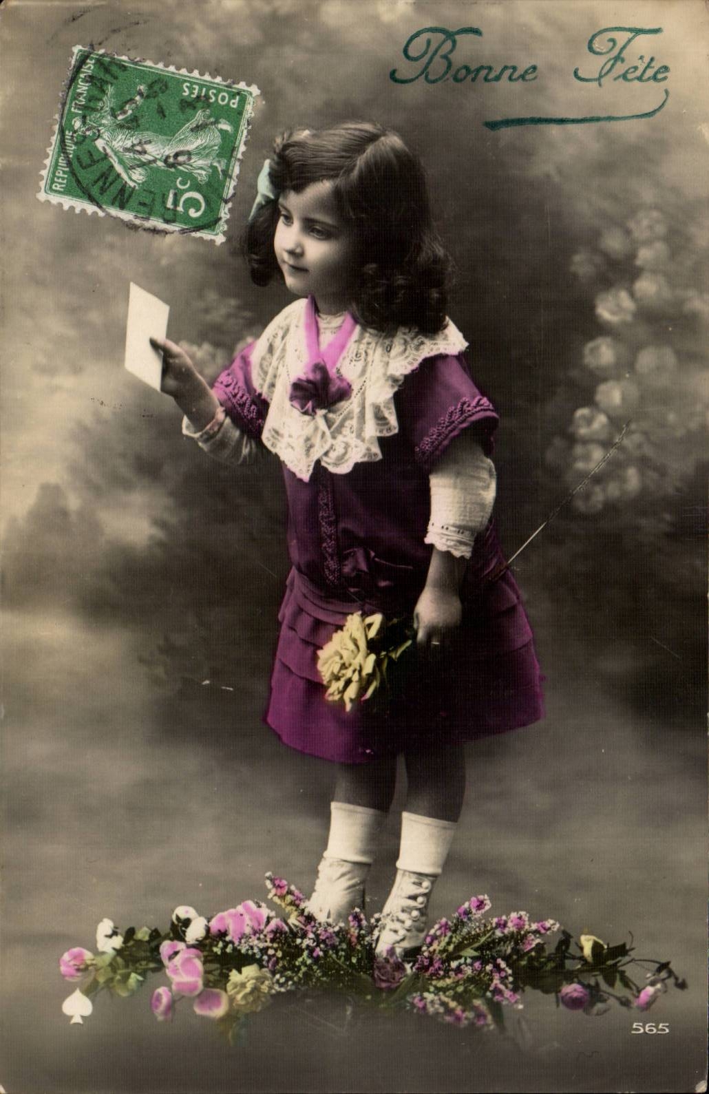 Fantasy - Child - Little girl with letter - Good Festival - CPA