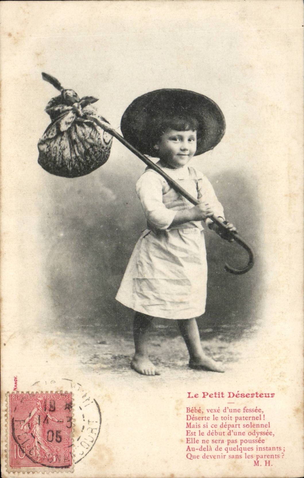 Fantasy - Child - hobo - off to see the world the small deserter - CPA militaria