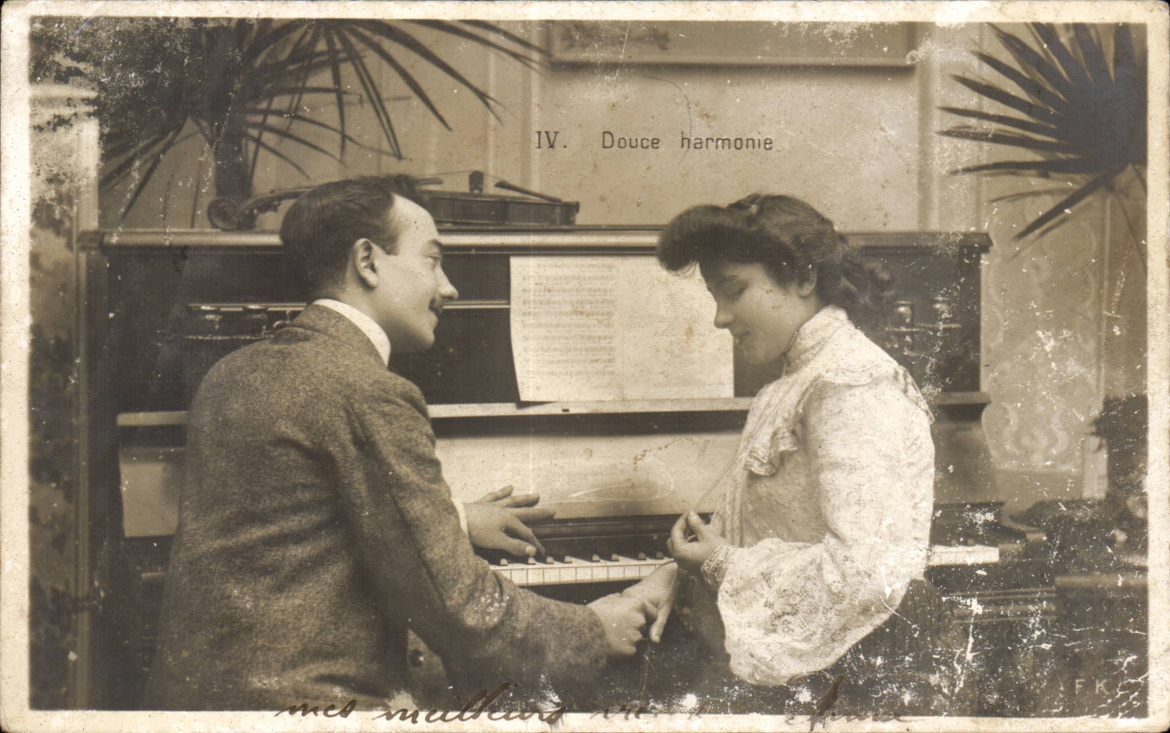 Fantaisie - Couple - Douce Harmonie - piano - klavier - CPA 