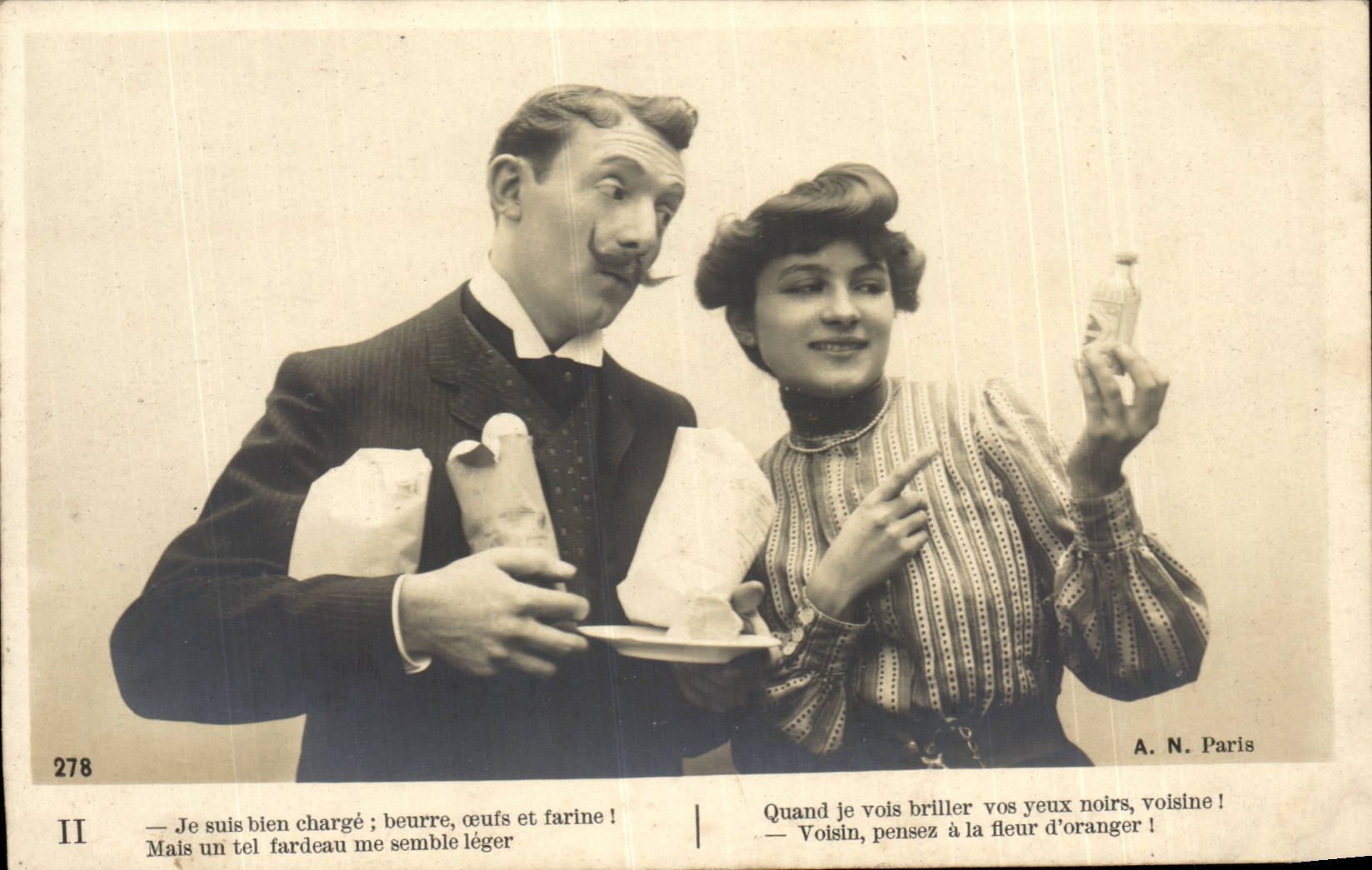 Fantaisie - Couple - Fleur d'oranger - la cuisine - les courses - humour - CPA