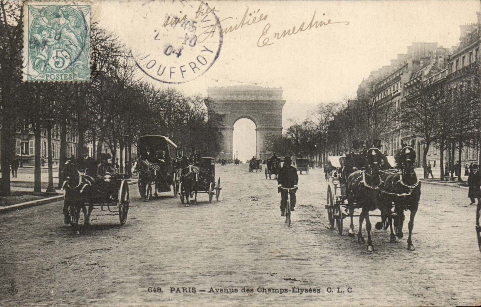 Paris - 8 - Avenue of the Champs Elysees - bicycle - horse - CPA