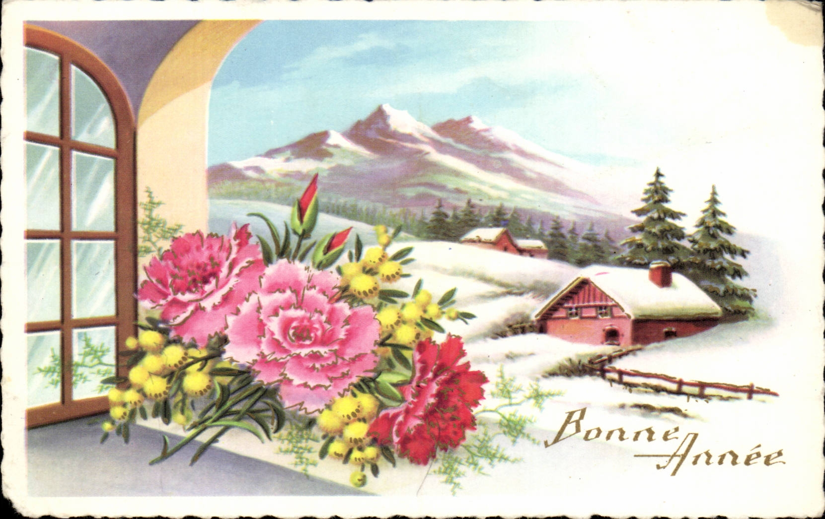 Fetes - Bonne Annee - Fleurs - Flowers - CPA 