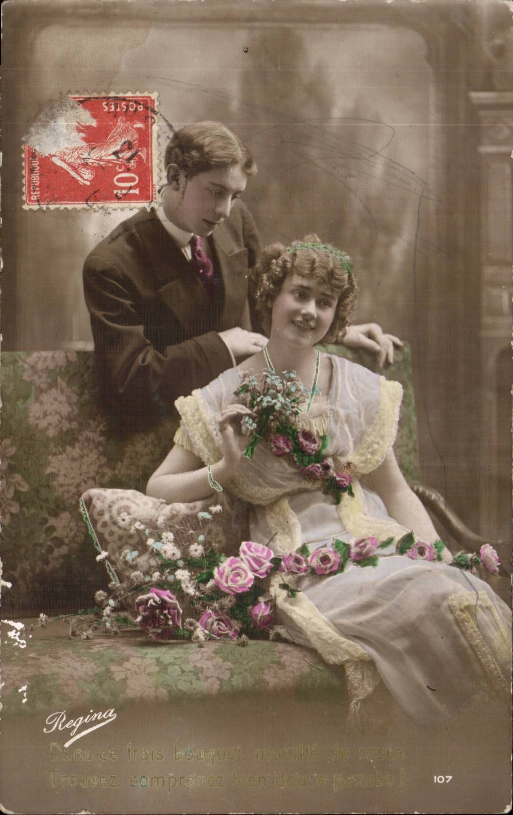 Fantaisie - Couple - Young smiling couple CPA