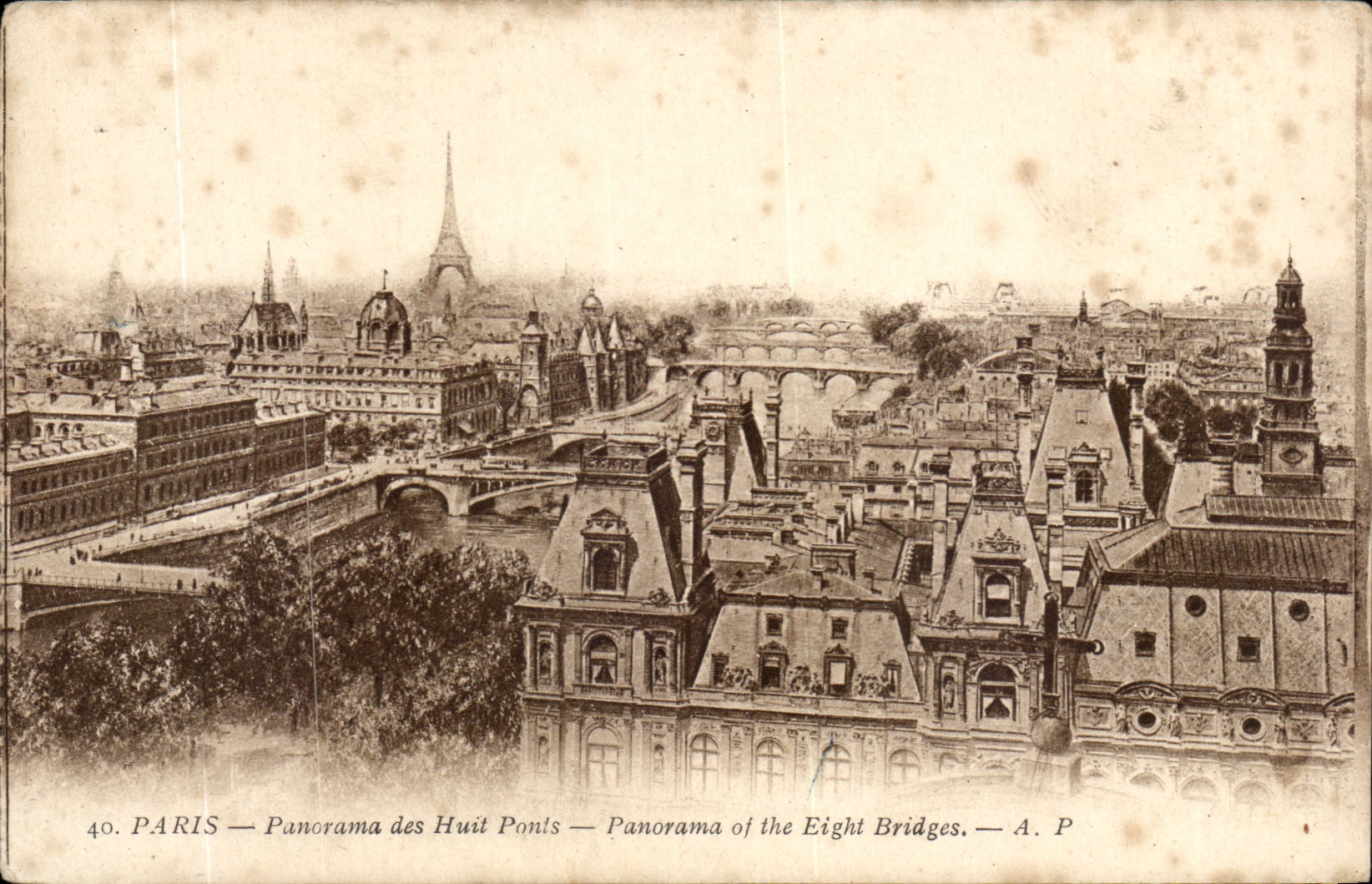 Paris - 1 - Panorama des Huit Ponts - tour eiffel - eiffel tower CPA 