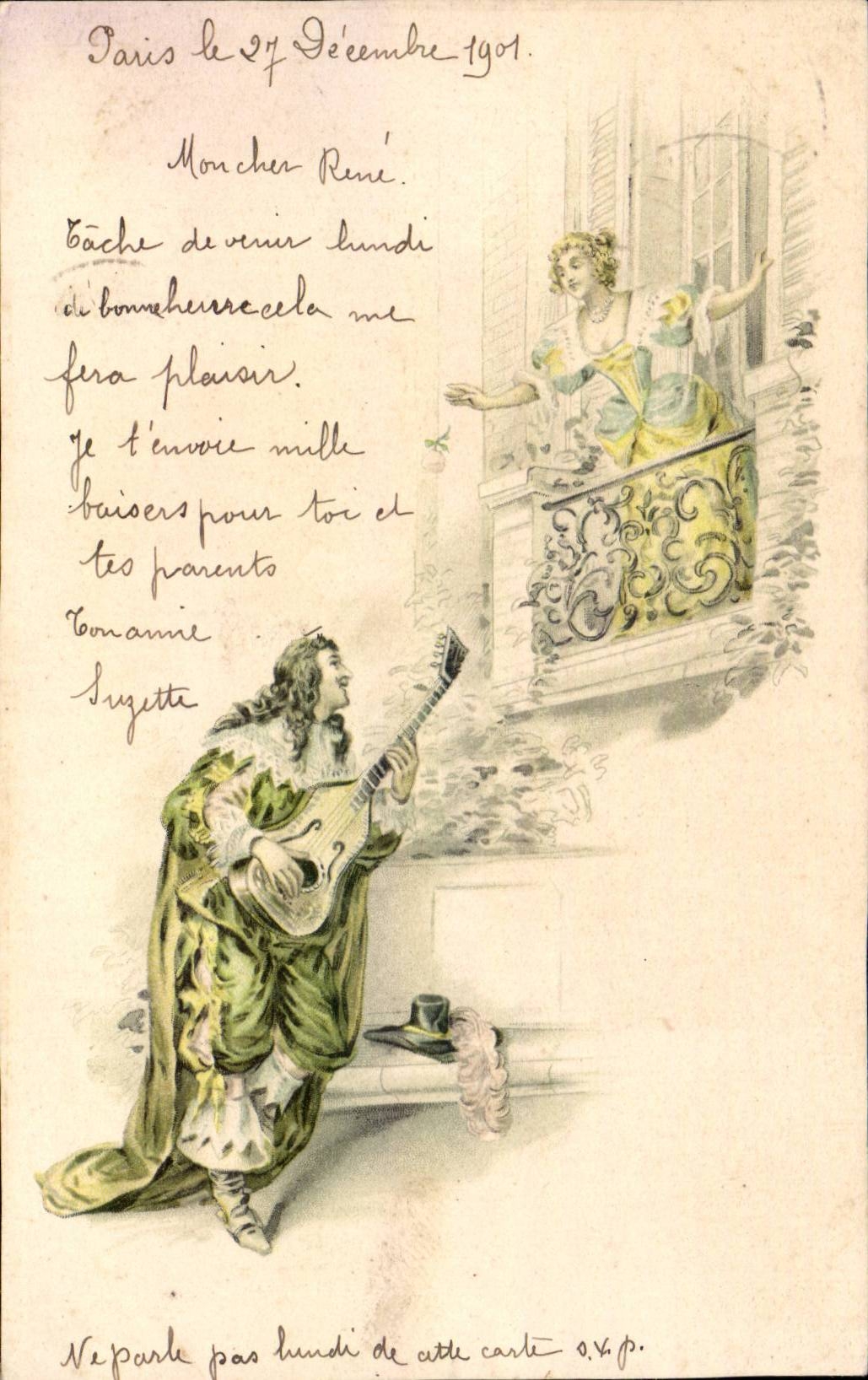 Fantaisie - Couple - Serenade - Musique - Music - Intrument - CPA
