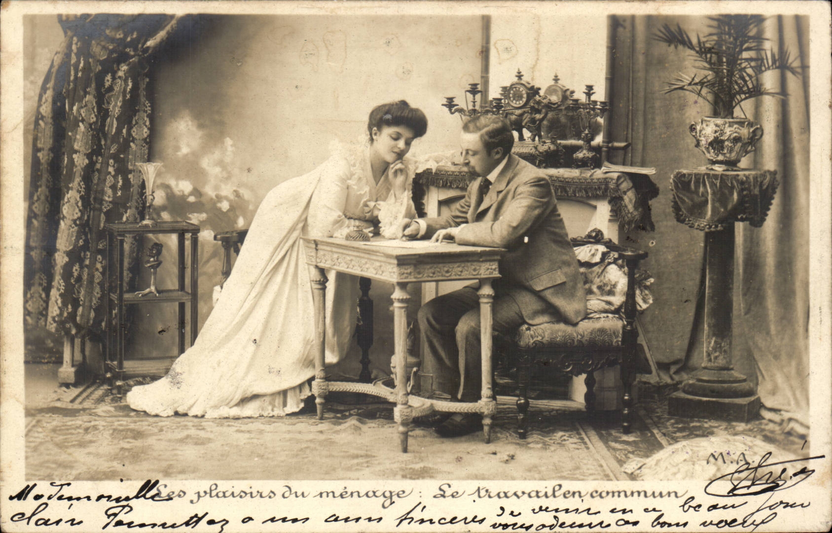 Fantaisie - Couple musing at desk CPA 