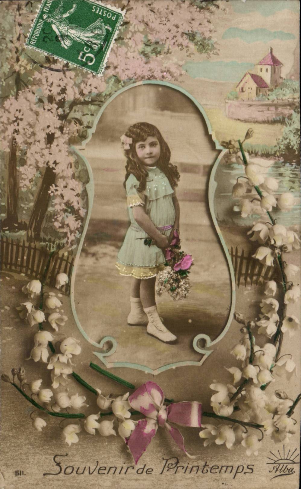 Fantasy - Children - Darling little girl with lily off the valley - lily of the valley CPA