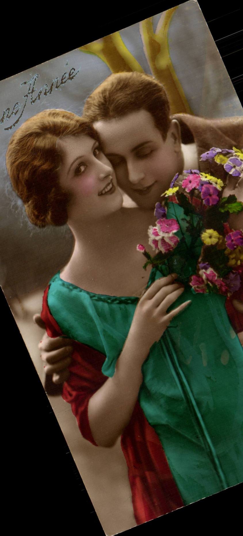 Fantaisie - Colorful couple card - CPA 