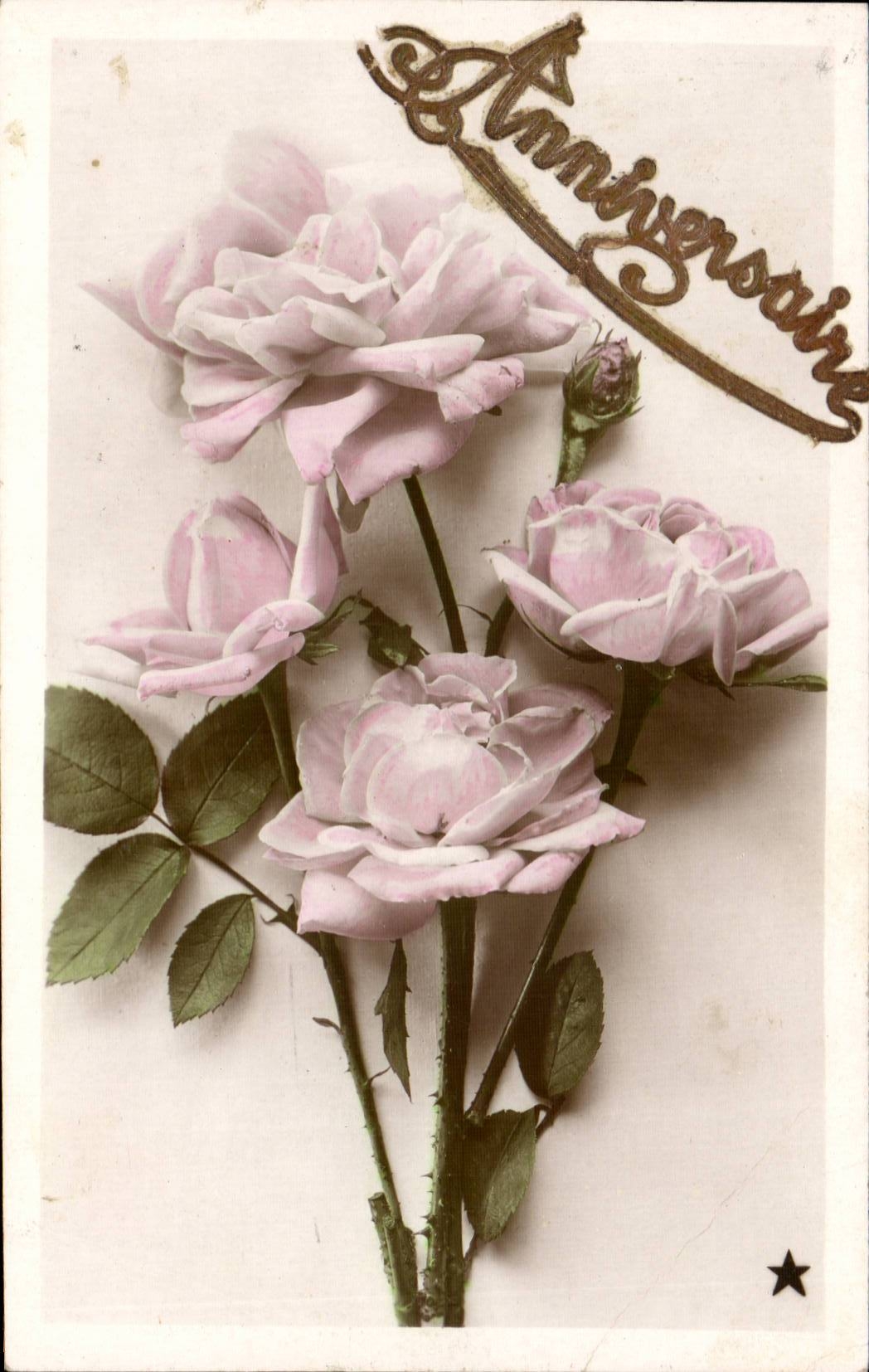 Festivals - Birthday - White Rose - Glitter Card CPA