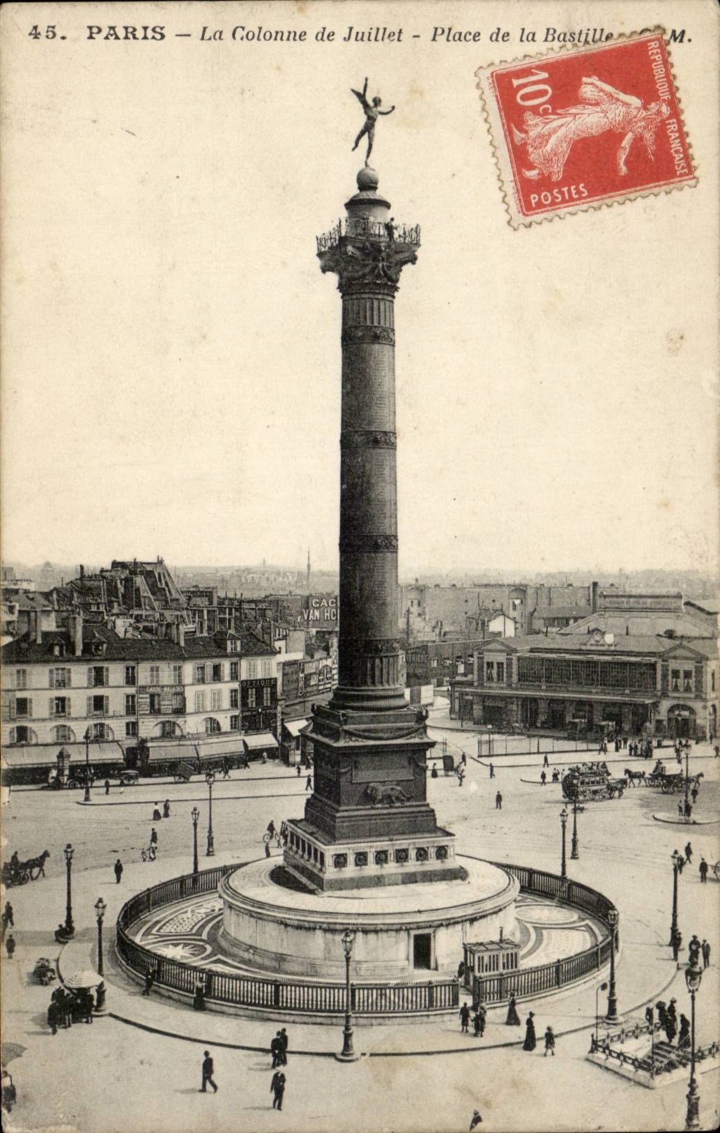 Paris CPA the place of the Bastille Column of July
