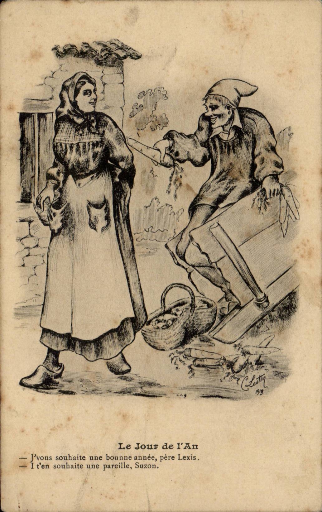 CPA Fantasy the New Year's Day Lestin (peasant folklore costume)