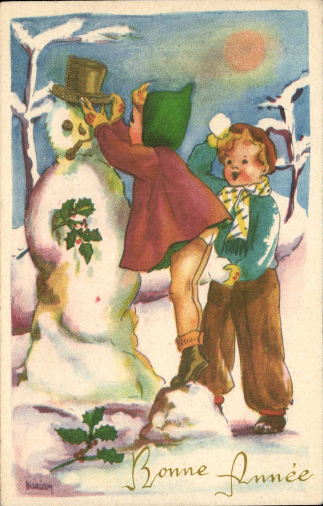 MODERN CARD Fantasy Child Happy New Year Snowman