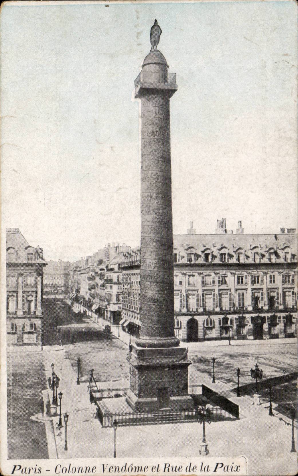Paris CPA Vendome Column and street of Peace