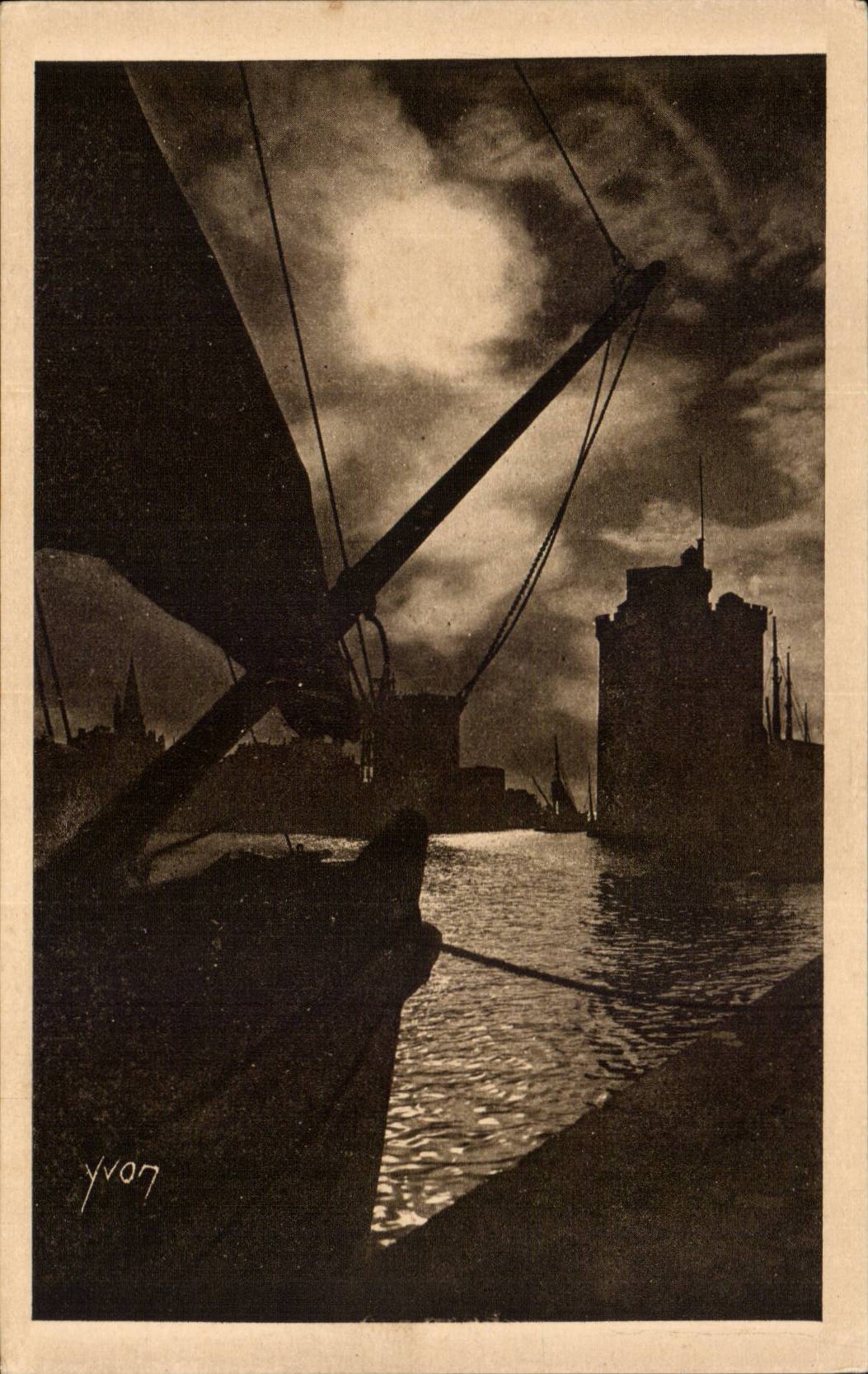 Mondschein CPA La Rochelle auf dem Hafen