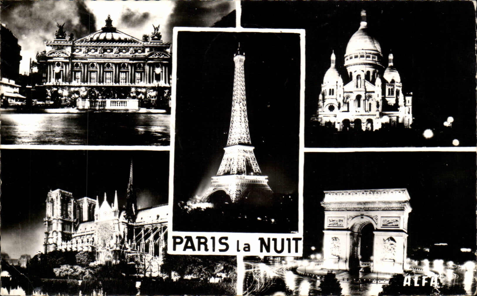 Paris CPM La nuit OPera Sacre Coeur Montmartre Tour Eiffel Notre DAme Arc de triomphe