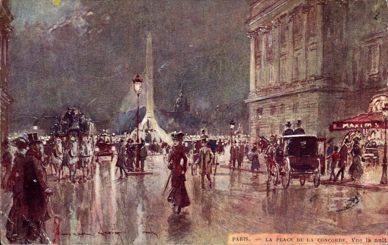 CPA Paris La place de la concorde Vue la nuit Maxim's