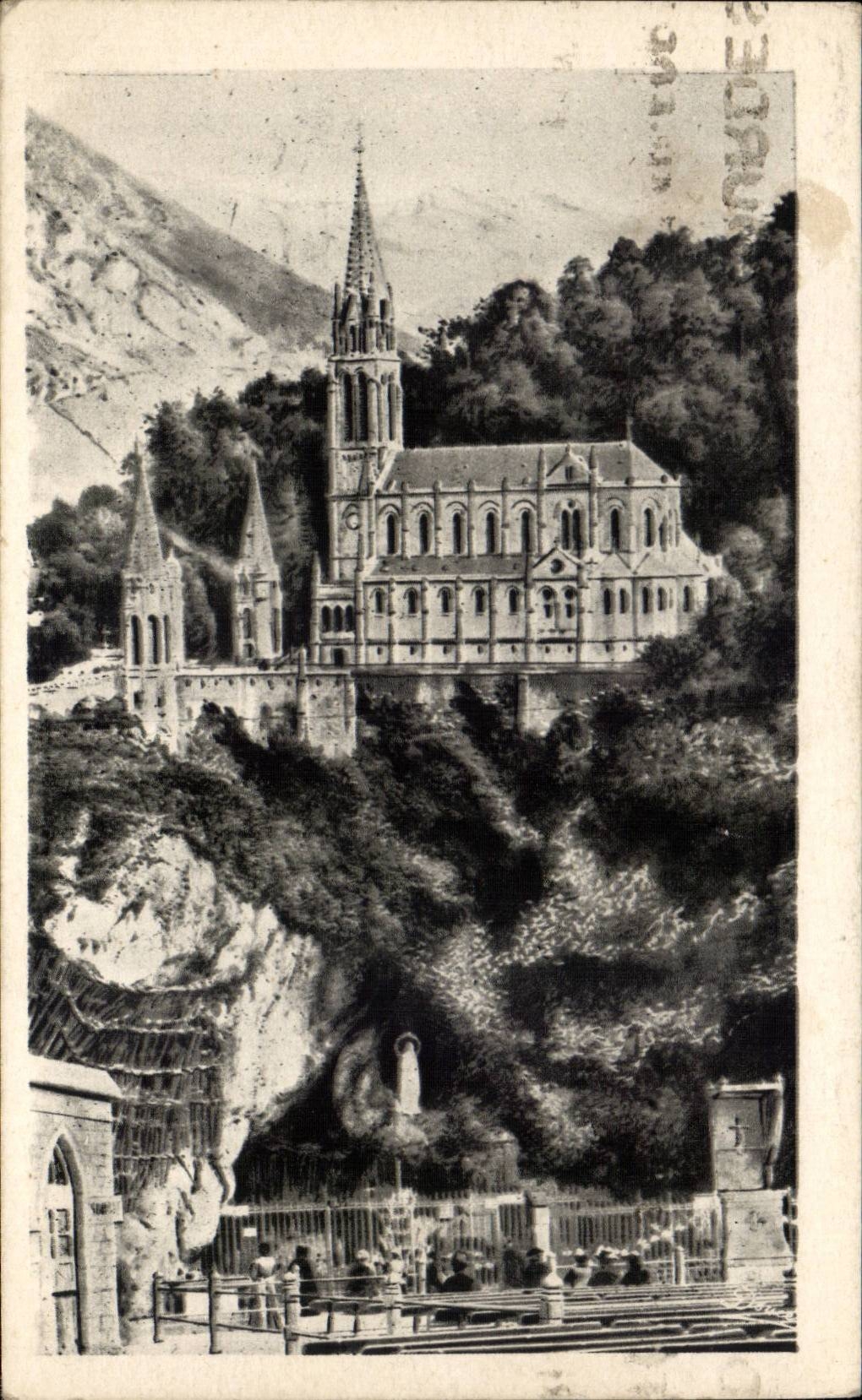 CPA Lourdes the cave of the basilica