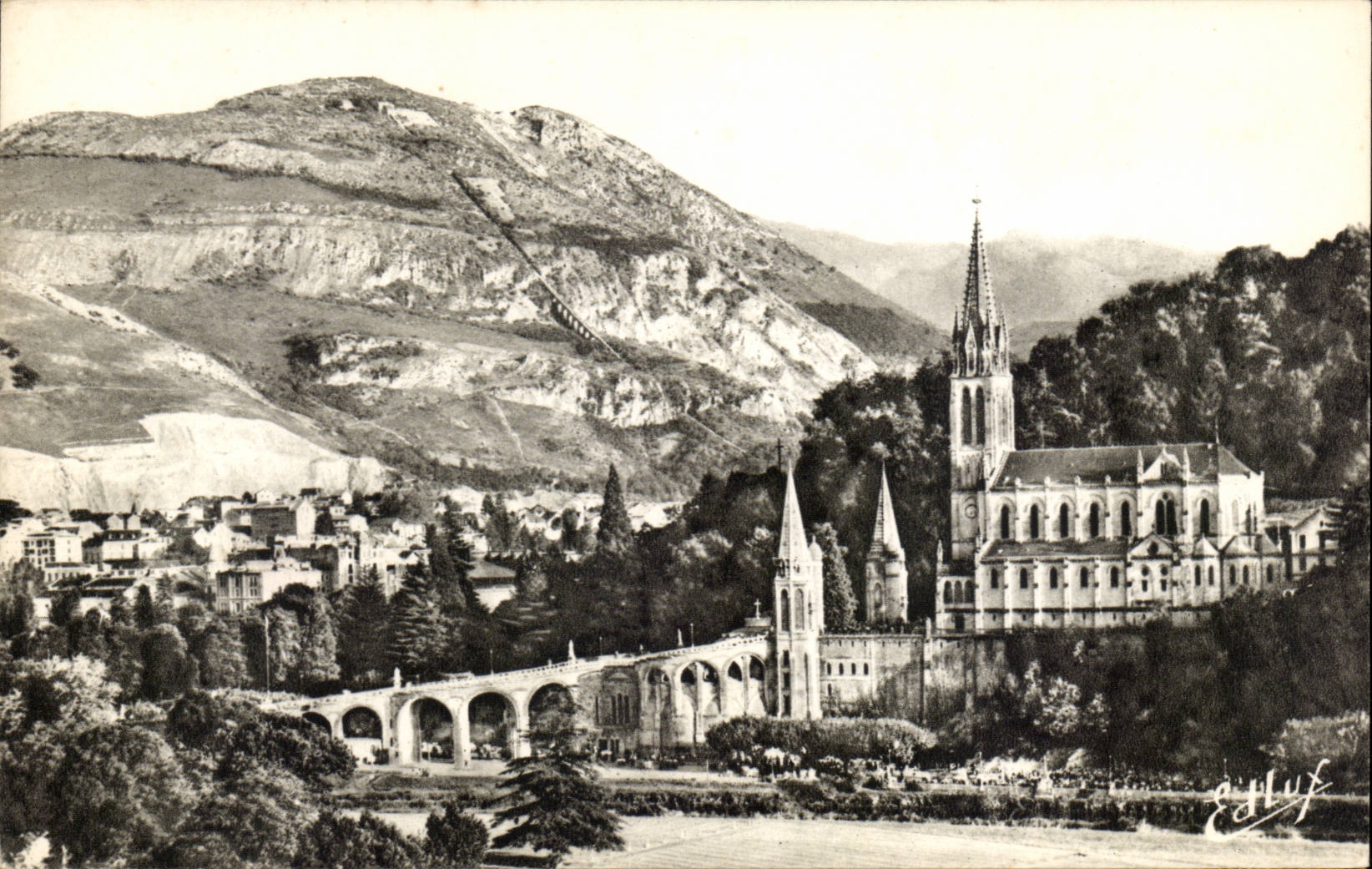 CPA Lourdes the basilica and the peak of Jer