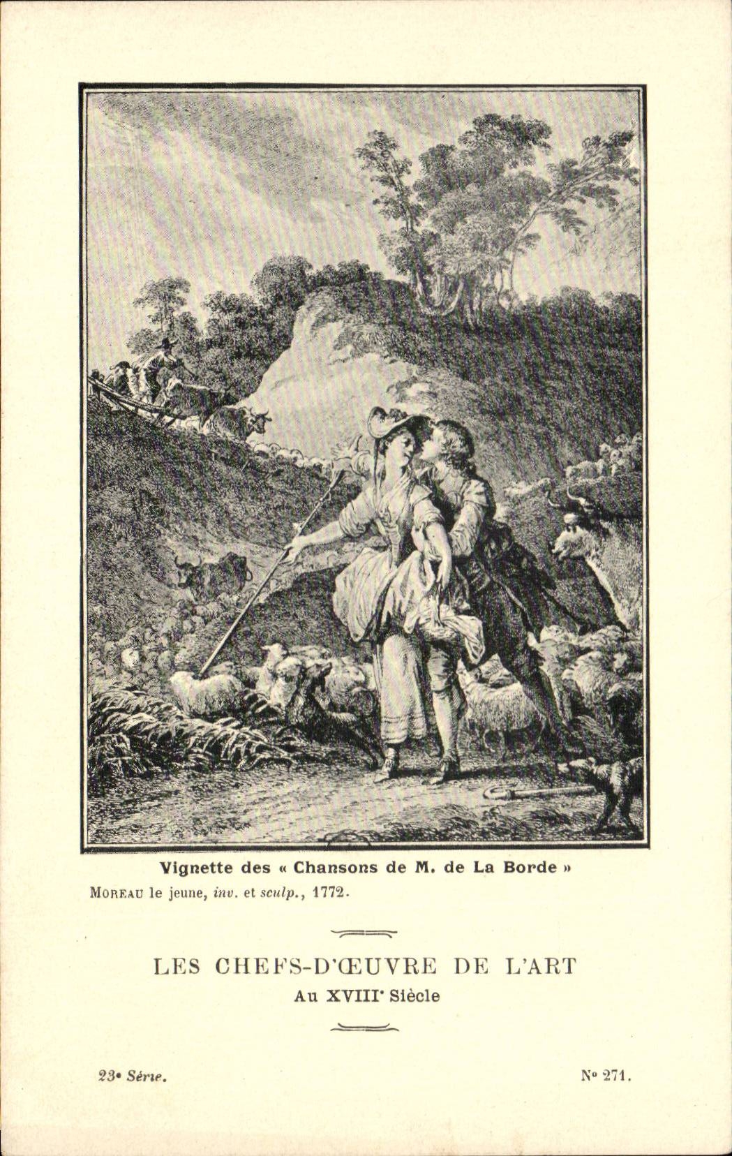 CPA Fantaisie Les chefs d'oeuvre de l'art au 18eme Vignette des chansons de M de la Borde Moreau le jeune
