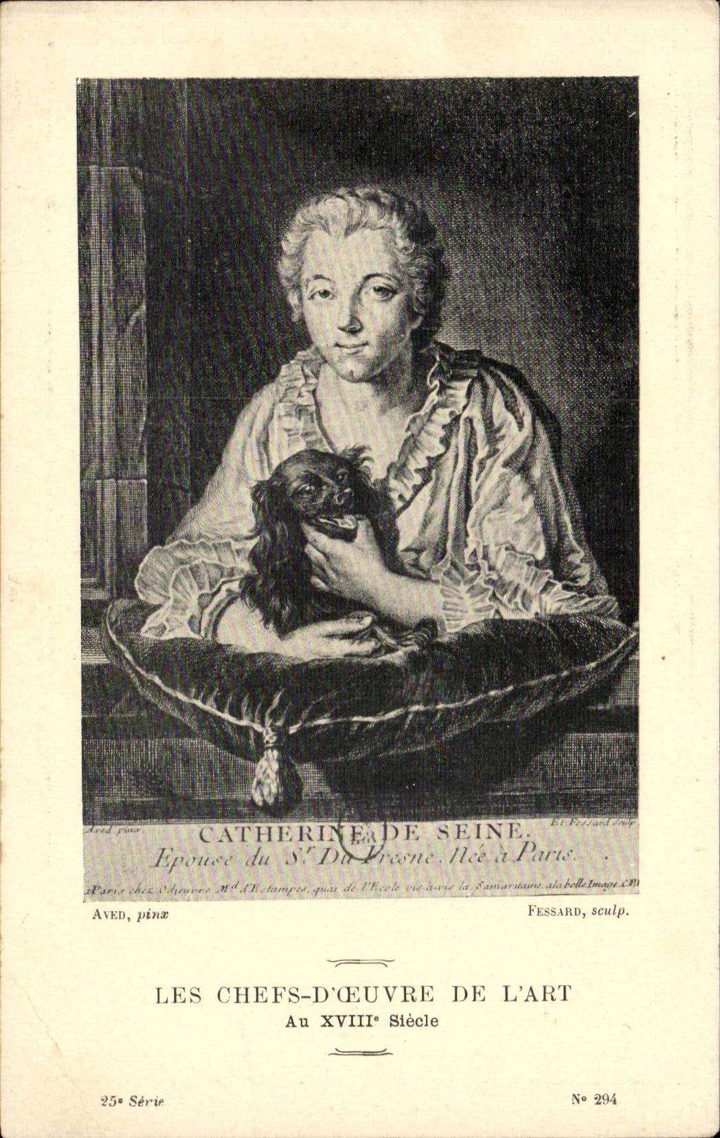 CPA Les chefs d'oeuvre de l'art au 18eme Catherine de Seine Aved Fessard Chien dog 