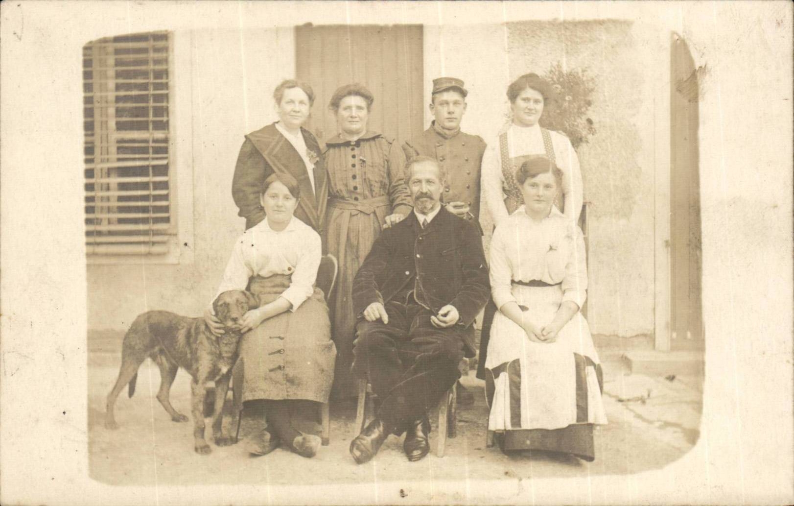 Real photo campargne Family in France (folklore costume dog dog)
