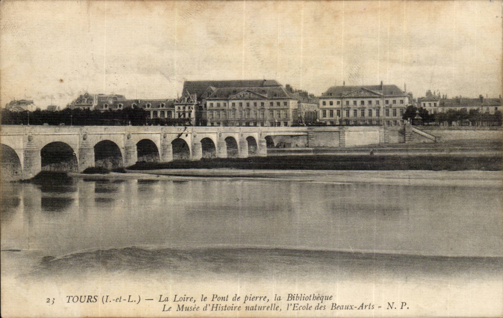 CPA Tours La Loire le pont de pierre la bibliotheque Library Musee d'histoire naturelle Ecole des Beaux Arts