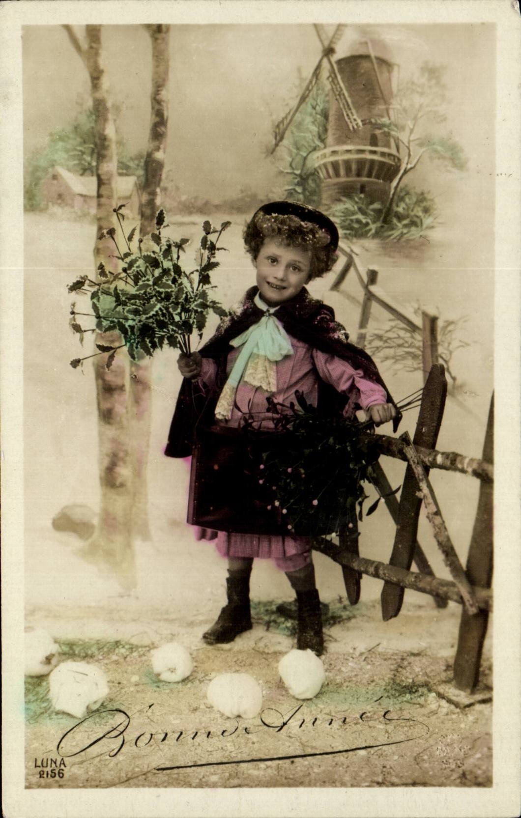 CPA Fantasy Child Happy New Year Mill Millet