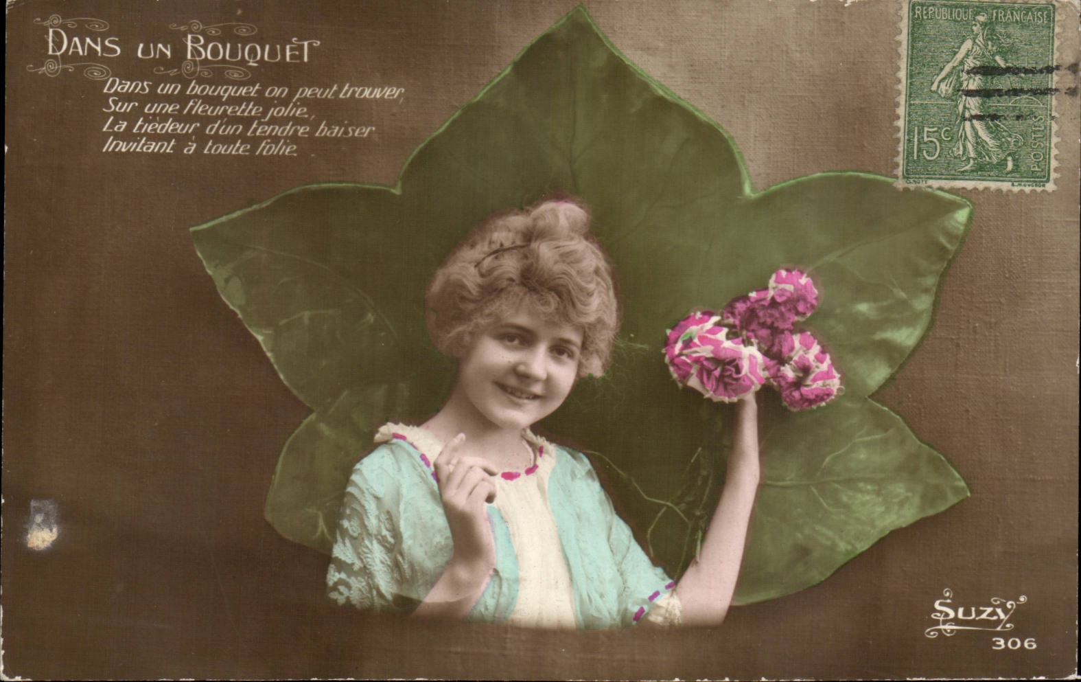 CPA Fantasy Woman In a bouquet