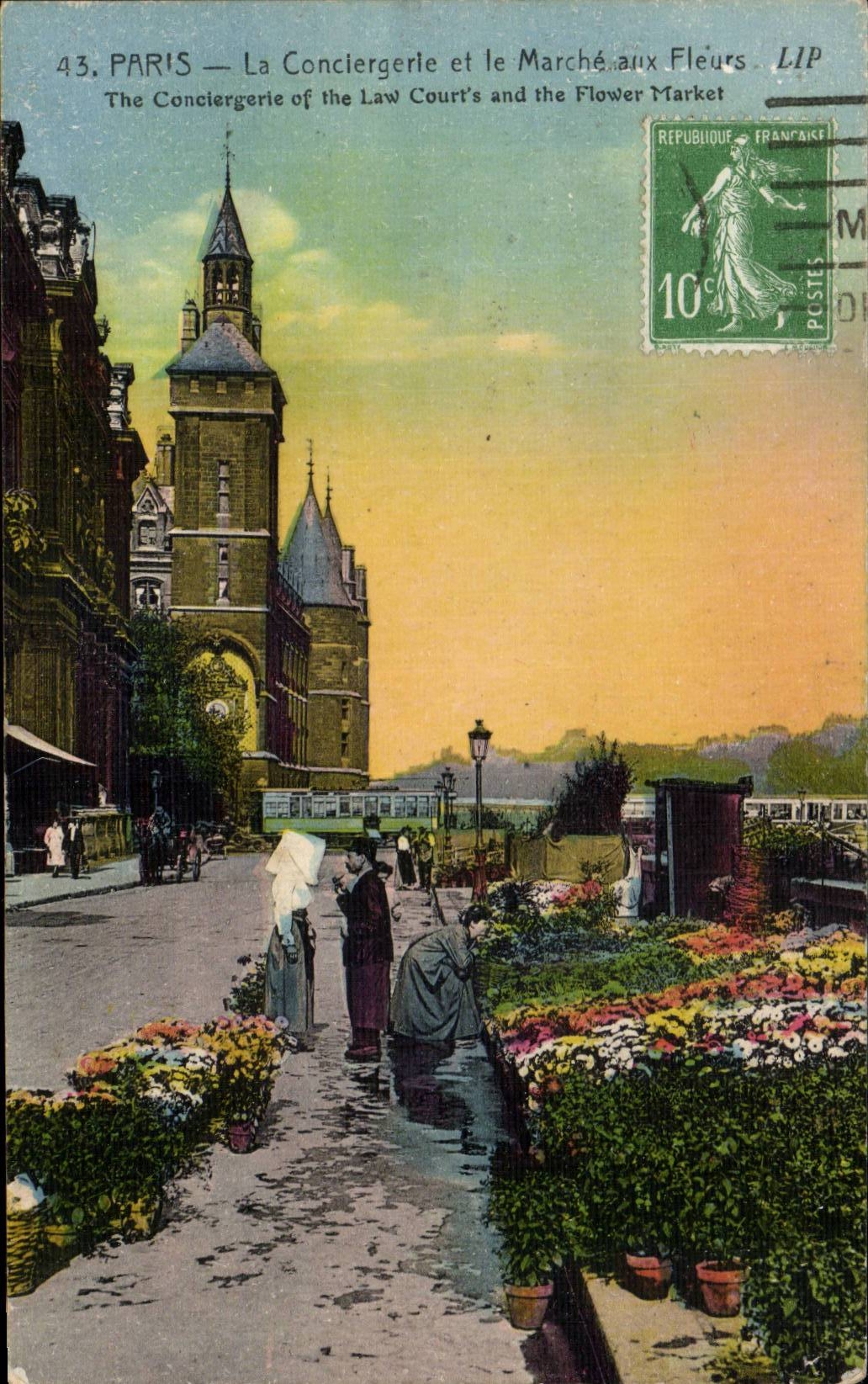Paris CPA La conciergerie et le marche aux fleurs