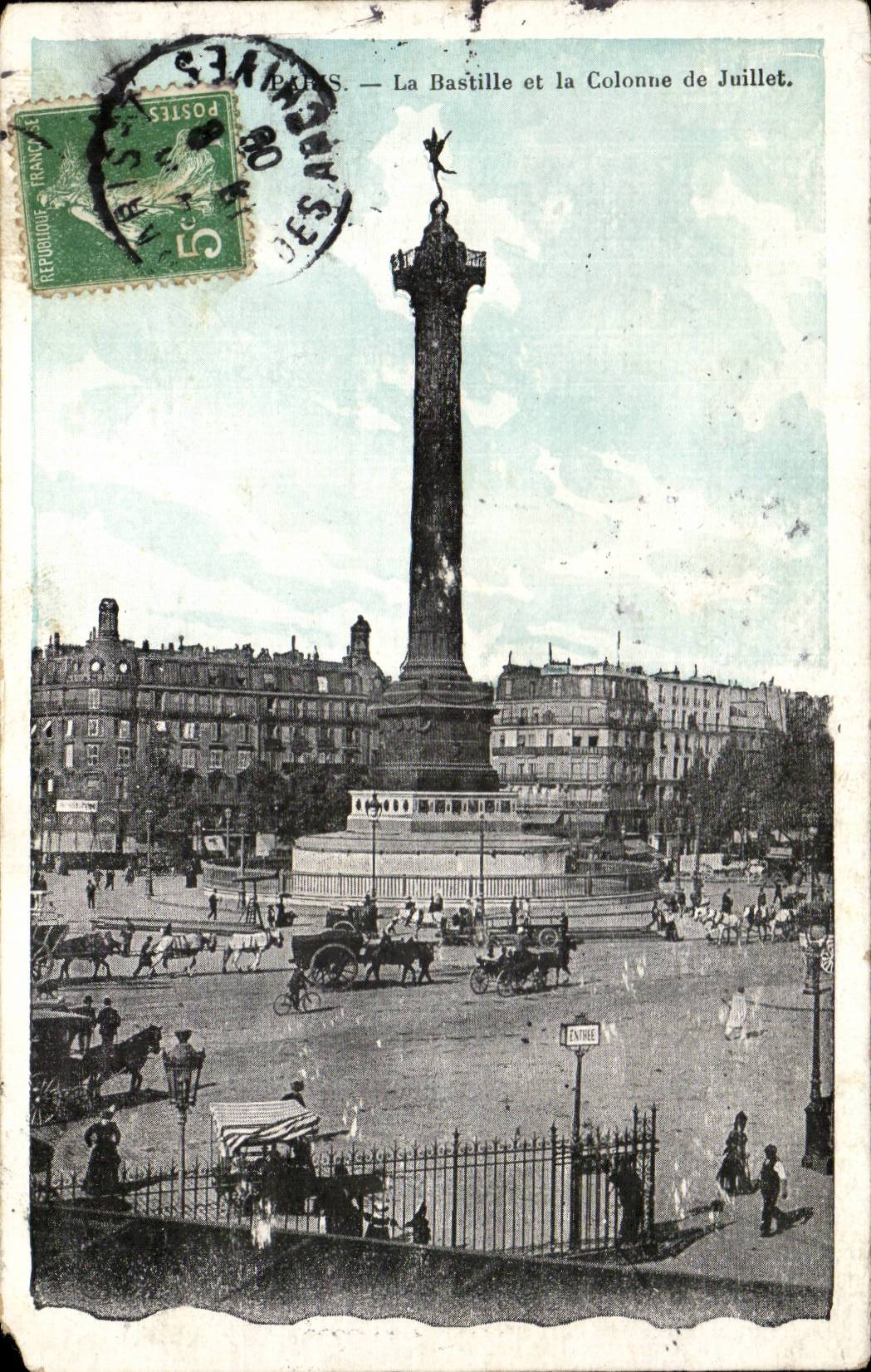 Paris CPA the Bastille and the column of July