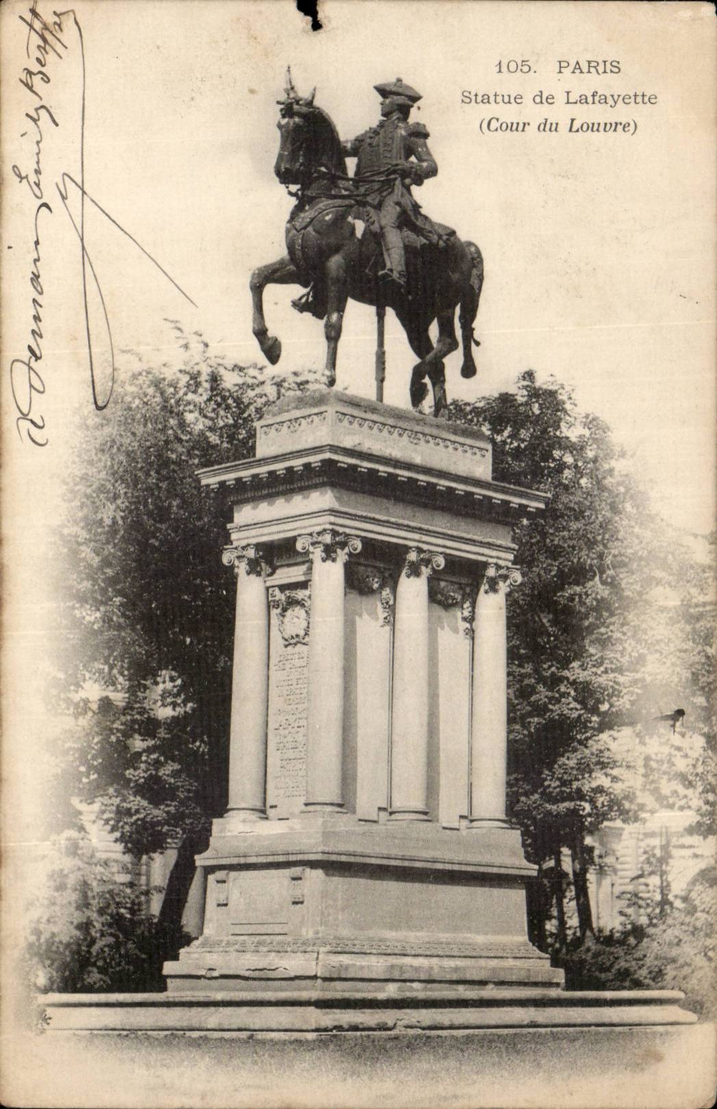 Paris CPA Statue de Lafayette ( cour du Louvre )