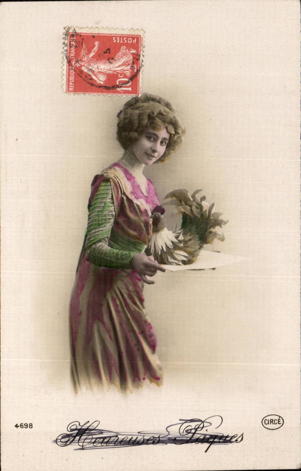 CPA Fantasy Woman and cock hen chicken