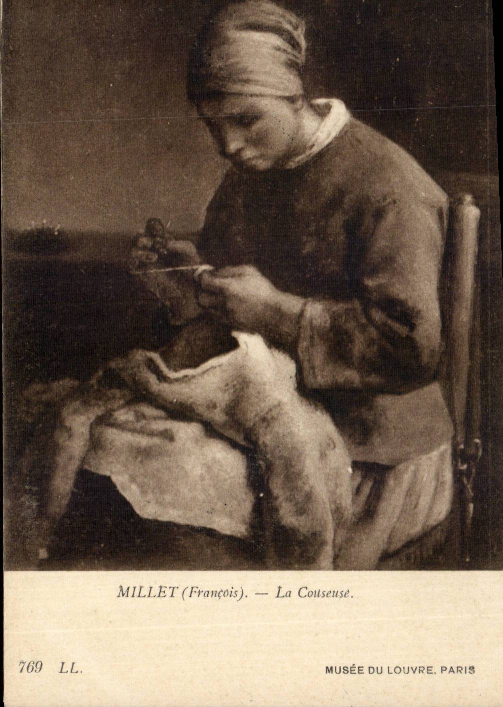 CPA Millet La couseuse