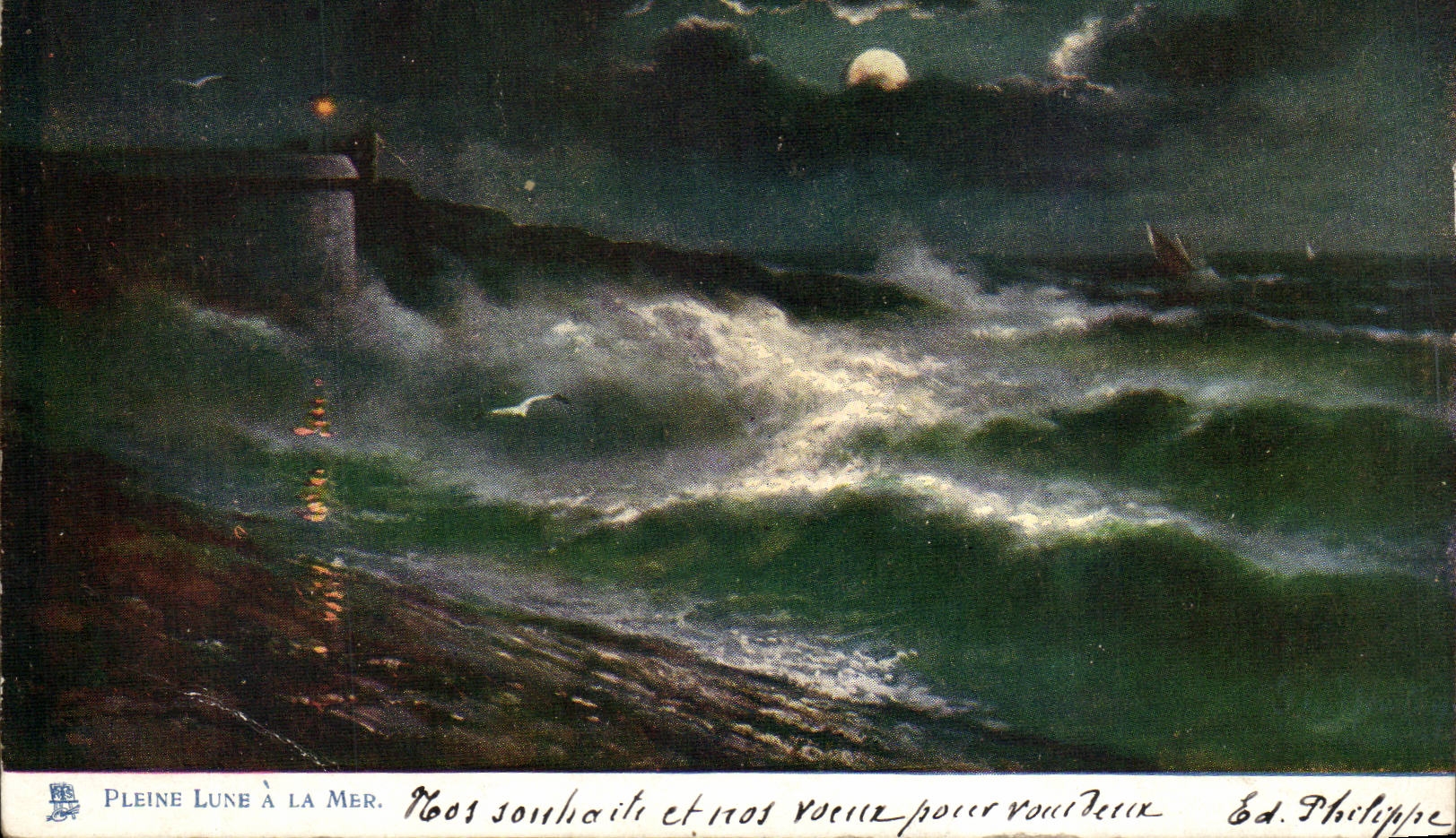 CPA Fantasy full moon with the sea