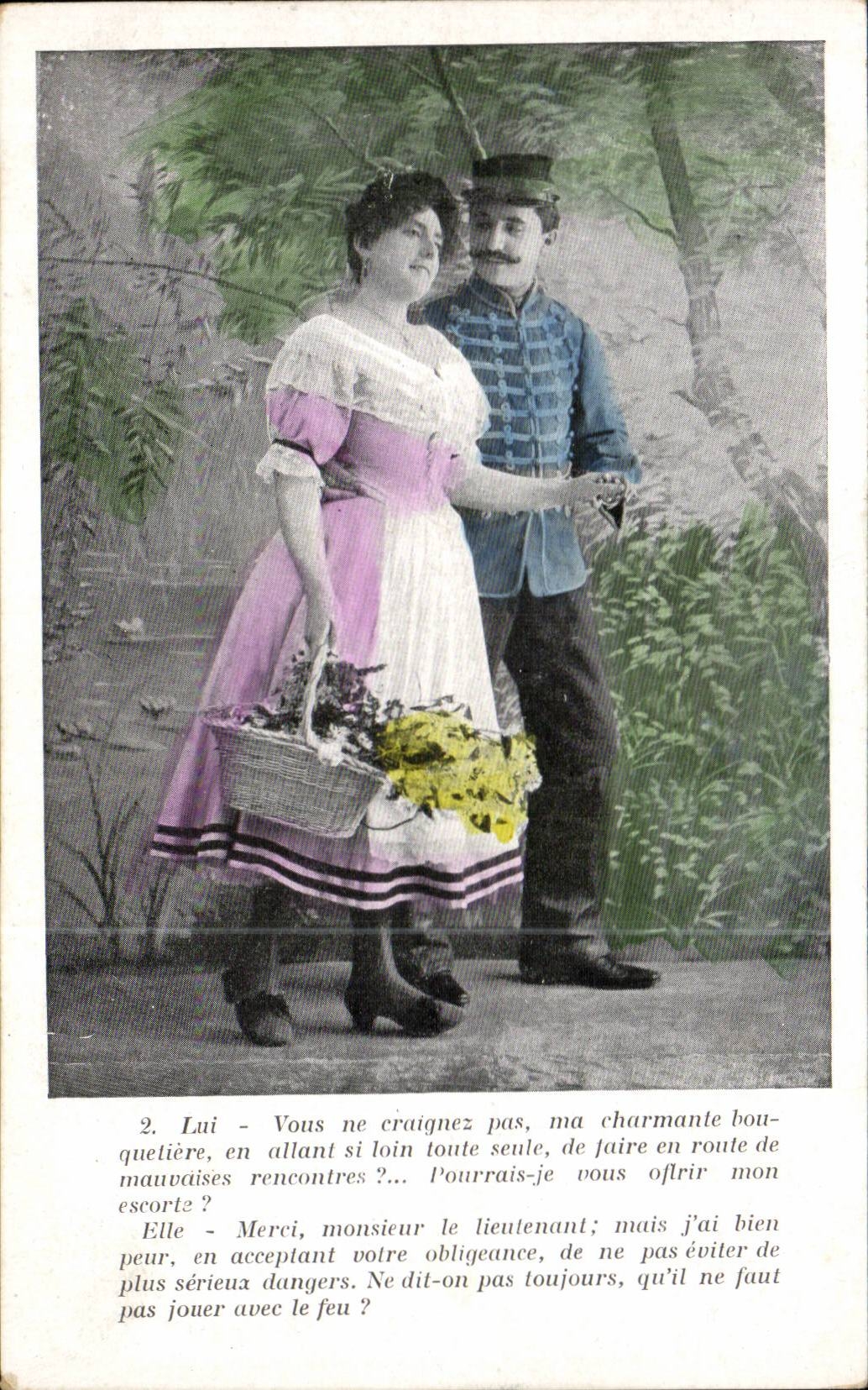 CPA Fantasy Woman and soldier militaria