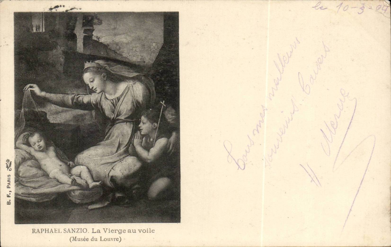 CPA Fantaisie Raphael Sanzio La vierge au voile Musee du Louvre paris