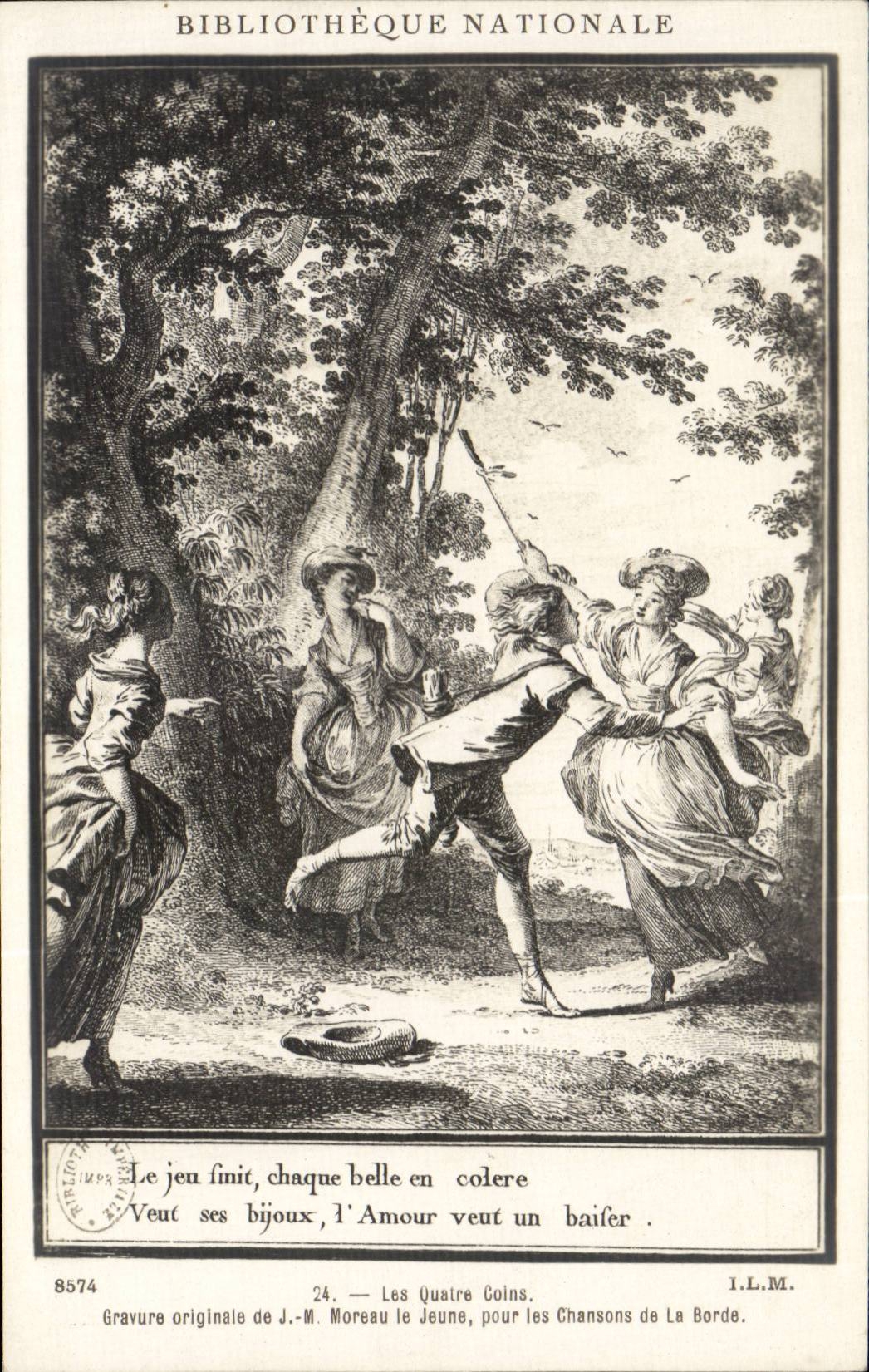CPA les quatre coins Moreau le jeune pour les chansons de la Borde Bibliotheque nationale