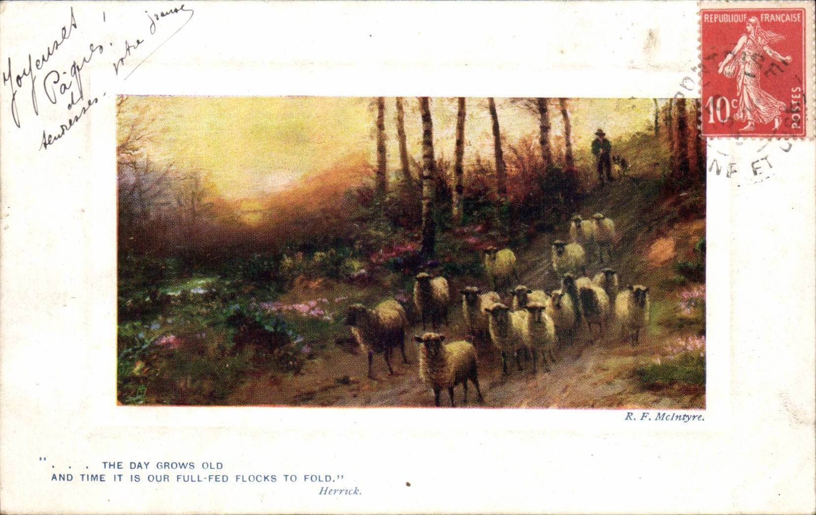 CPA Paysage avec moutons
