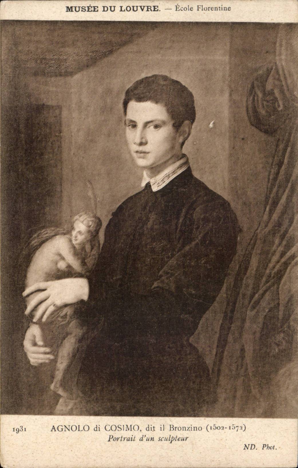 CPA Fantaisie Agnolo di Cosimo dit il Bronziino Portrait d'un sculpteur Musee du Louvre Paris 