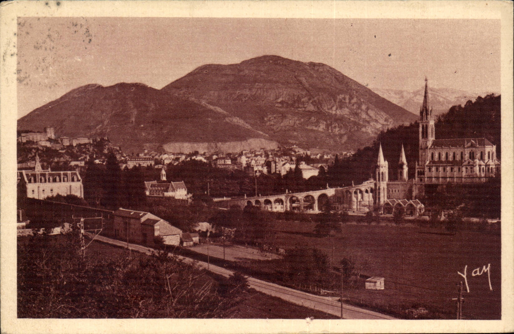 CPA Lourdes the basilica and the peak of Jer