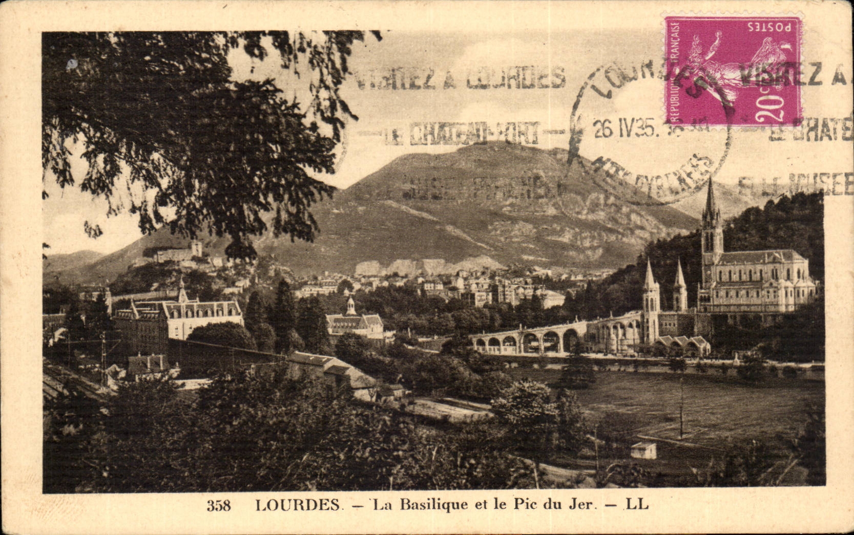 CPA Lourdes the basilica and the peak of Jer