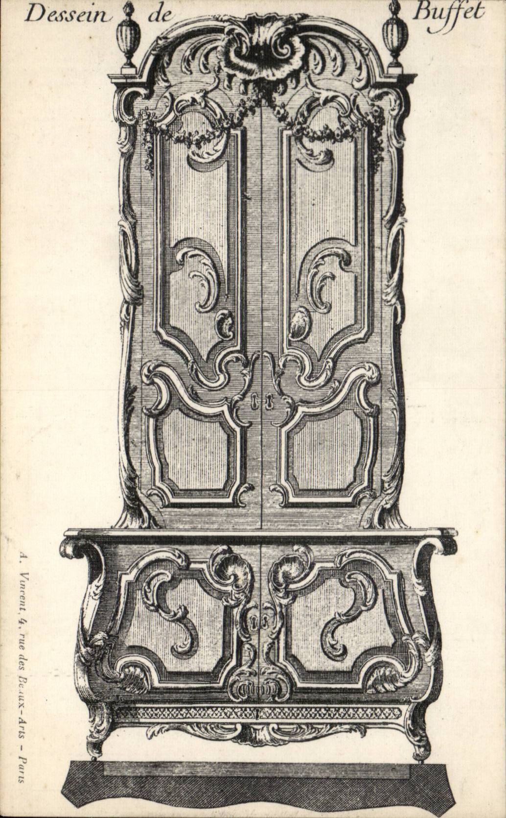 Paris CPA Dessin de Buffet Meuble Rue des Beaux Arts