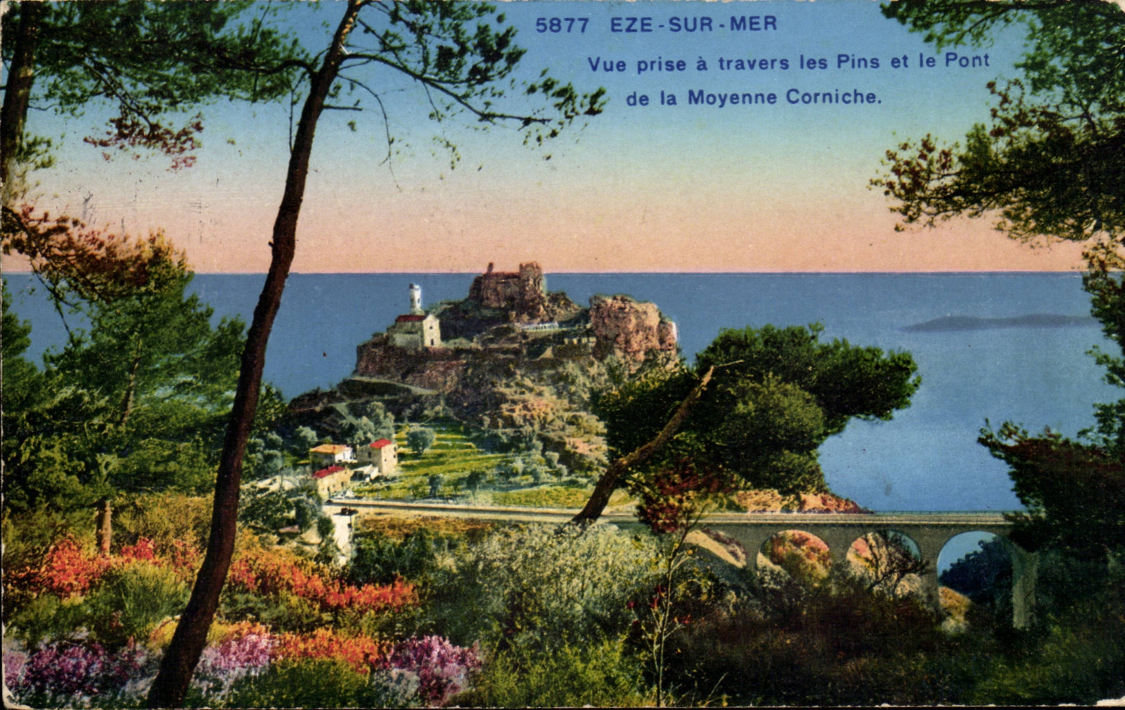 CPA Eze on Sea Seen from through the pines and the bridge of the Average cornice